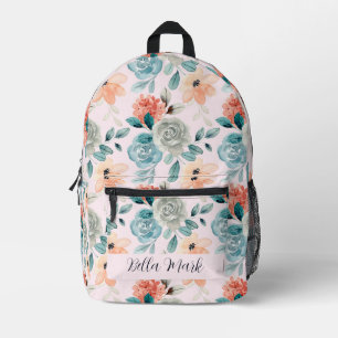 Vintage cute peony floral printed backpack