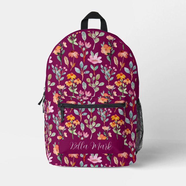 Vintage cute peony floral printed backpack (Front)