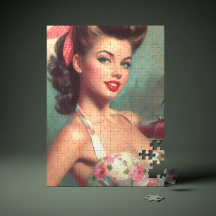 Vintage Cute Pin-Up Painting Jigsaw Puzzle