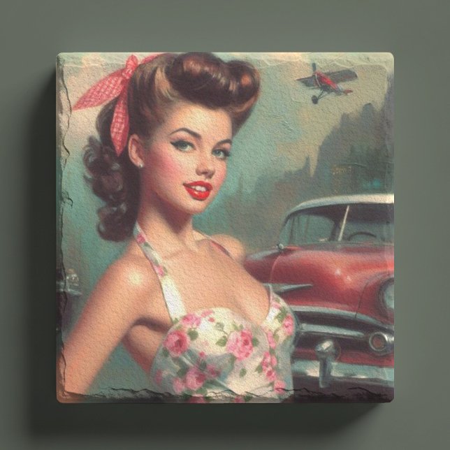 Vintage Cute Pin-Up Painting Stone Coaster (Creator Uploaded)