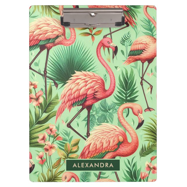 Vintage Cute Pink Flamingos Clipboard (Front)