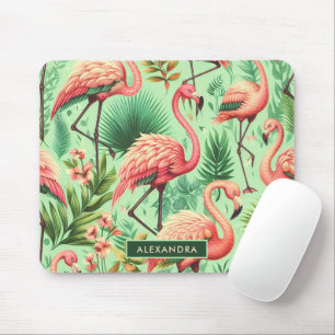 Vintage Cute Pink Flamingos Mouse Pad