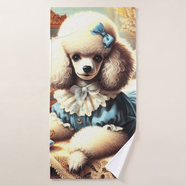 Vintage Cute Poodle Painting Bath Towel (Bath Towel)