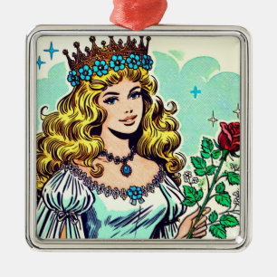 Vintage Cute Princess Comics Metal Ornament
