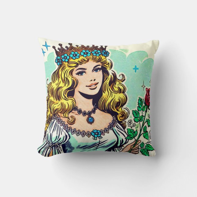 Vintage Cute Princess Comics Throw Pillow (Front)