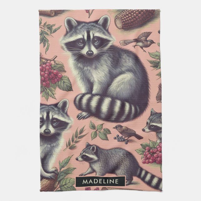 Vintage Cute Racoon Kitchen Towel (Vertical)