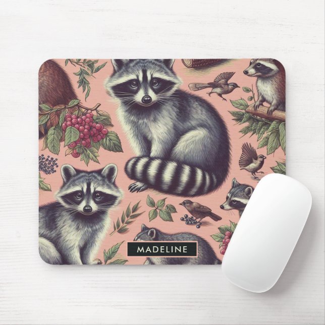 Vintage Cute Racoon Mouse Pad (With Mouse)