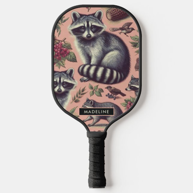 Vintage Cute Racoon Pickleball Paddle (Front)