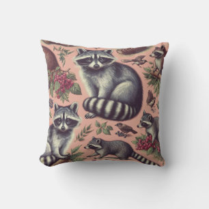 Vintage Cute Racoon Throw Pillow