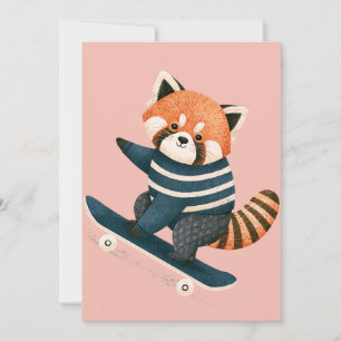 Vintage Cute Red Panda Racoon Skateboarding Announcement