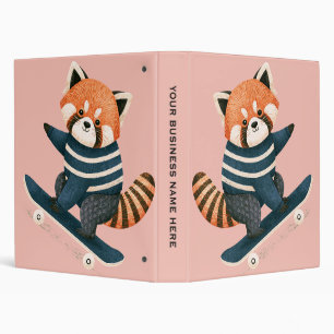 Vintage Cute Red Panda Racoon Skateboarding Binder