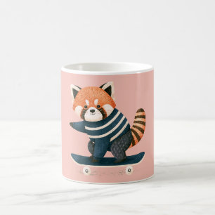 Vintage Cute Red Panda Racoon Skateboarding Coffee Mug