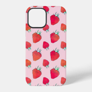 Vintage Cute Red Strawberries Girly Pink Pattern iPhone 12 Pro Case