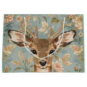 Vintage Cute Reindeer Deer And Florals Garden  Large Gift Bag