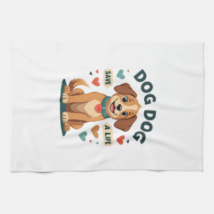 Vintage Cute Rescue Dog Save A Life Cartoon Puppy  Kitchen Towel