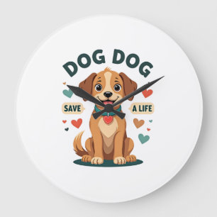 Vintage Cute Rescue Dog Save A Life Cartoon Puppy  Large Clock