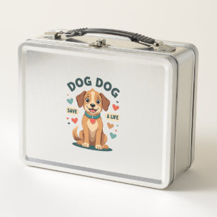 Vintage Cute Rescue Dog Save A Life Cartoon Puppy Metal Lunch Box