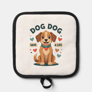 Vintage Cute Rescue Dog Save A Life Cartoon Puppy  Pot Holder