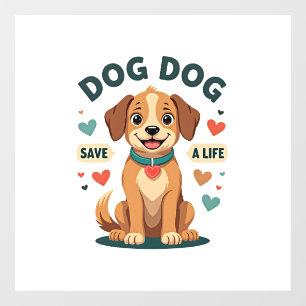 Vintage Cute Rescue Dog Save A Life Cartoon Puppy  Window Cling