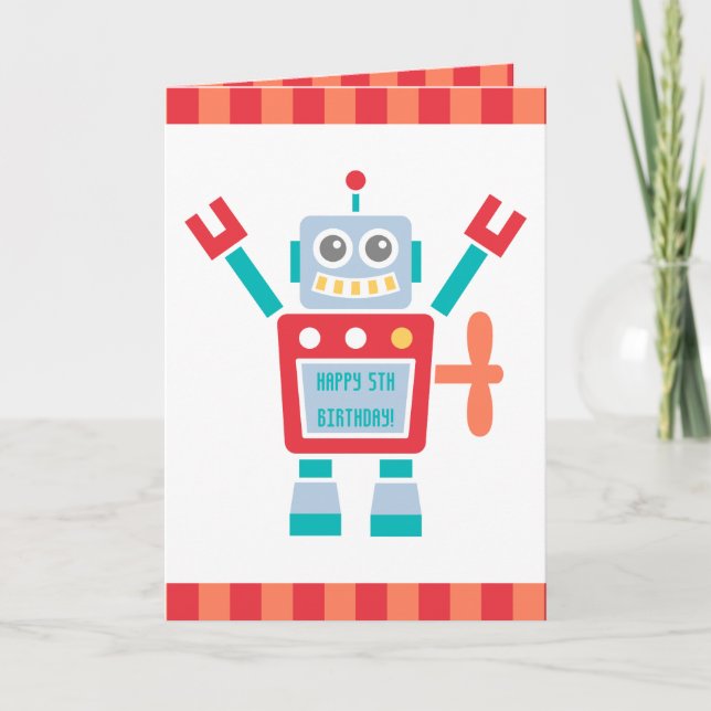 Vintage Cute Robot Toy Happy Birthday Card (Front)