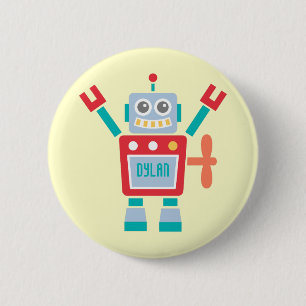 Vintage Cute Robot Toy Kids Name Button
