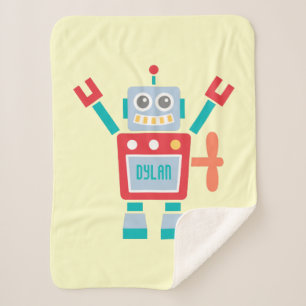 Vintage Cute Robot Toy Personalized Sherpa Blanket