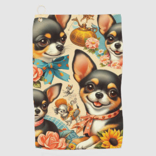 Vintage Cute Seamless Chihuahua  Golf Towel