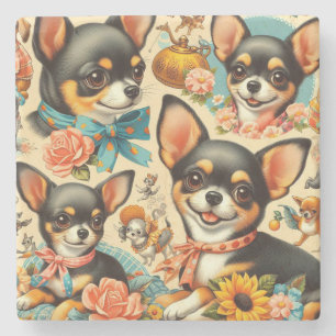 Vintage Cute Seamless Chihuahua Stone Coaster