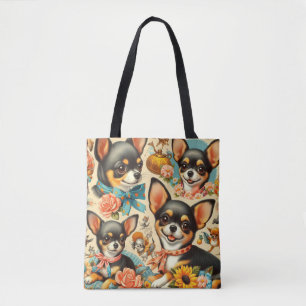 Vintage Cute Seamless Chihuahua Tote Bag