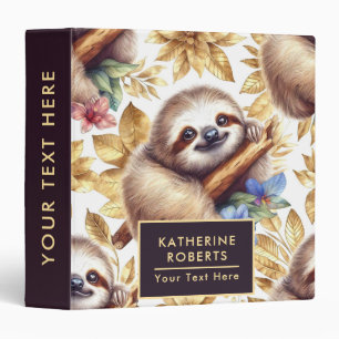 Vintage Cute Sloth Pattern Binder