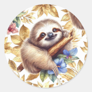 Vintage Cute Sloth Pattern Classic Round Sticker