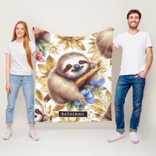 Vintage Cute Sloth Pattern Fleece Blanket