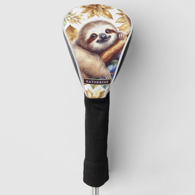 Vintage Cute Sloth Pattern Golf Head Cover (Front)