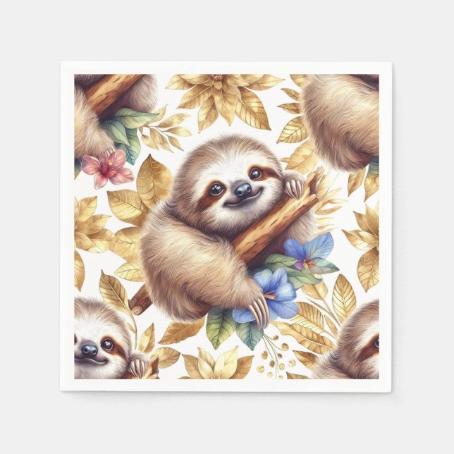 Vintage Cute Sloth Pattern Napkin (Front)