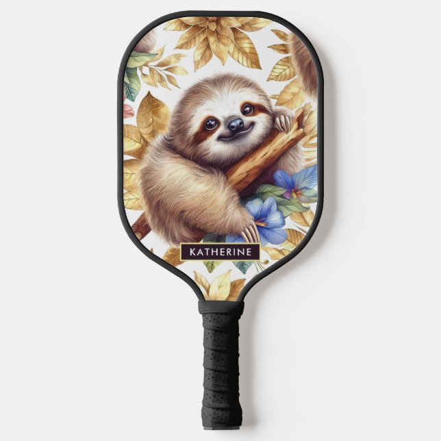 Vintage Cute Sloth Pattern Pickleball Paddle (Front)