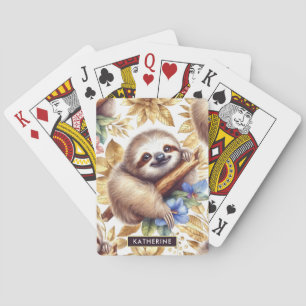 Vintage Cute Sloth Pattern Playing Cards