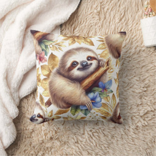 Vintage Cute Sloth Pattern Throw Pillow