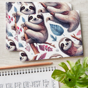 Vintage Cute Sloth Seamless Watercolor Envelope