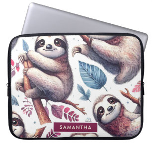 Vintage Cute Sloth Seamless Watercolor Laptop Sleeve