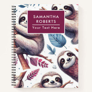 Vintage Cute Sloth Seamless Watercolor Notebook