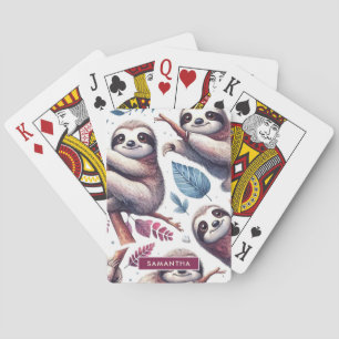 Vintage Cute Sloth Seamless Watercolor Playing Cards