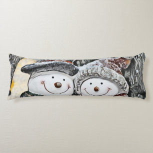 Vintage Cute Snowman and Snow Woman Drawing  Body Pillow