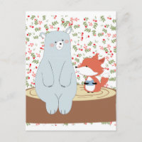 Vintage cute spring summer fox wolf and teddy bear