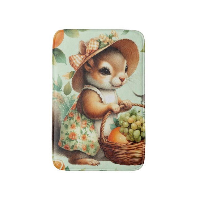 Vintage Cute Squirrel Painting Bath Mat (Front Vertical)