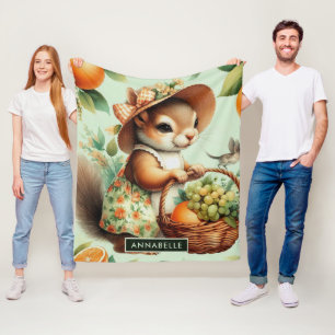Vintage Cute Squirrel Painting Fleece Blanket