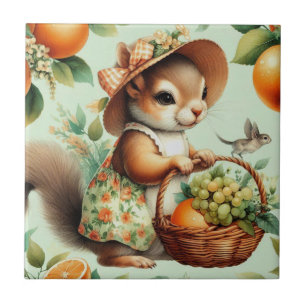 Vintage Cute Squirrel Painting Tile