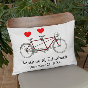 Vintage Cute Tandem Bicycle Custom Wedding Decorative Pillow