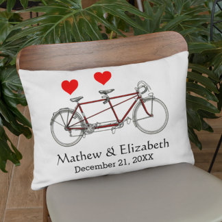 Vintage Cute Tandem Bicycle Custom Wedding Decorative Pillow