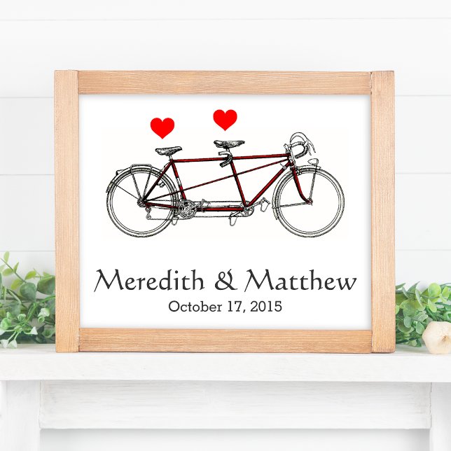 Vintage Cute Tandem Bicycle Custom Wedding Poster (Creator Uploaded)