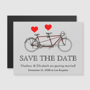Vintage Cute Tandem Bicycle Wedding Save The Date Magnetic Invitation
